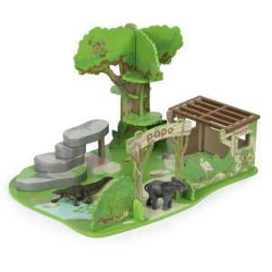 COFFRET LA RESERVE en bois avec son alligator et son jeune éléphant offert – Papo