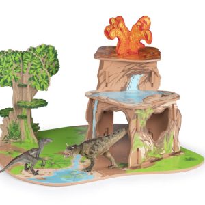 COFFRET LA TERRE DES DINOS en bois  Velociraptor et Carnotaure offert – Papo