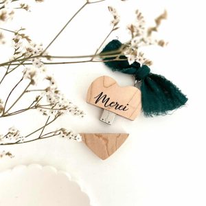 Porte clés coeur USB,  noeud vert emeraude