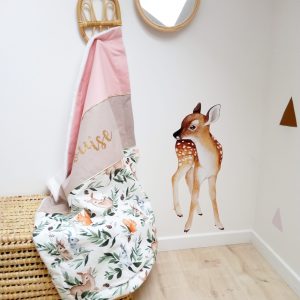 Couverture, feuille de cerf vieux rose et ficelle