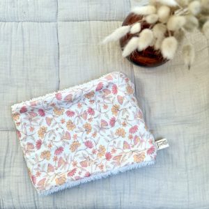 Tour de cou, double gaze fleuri orange et rose