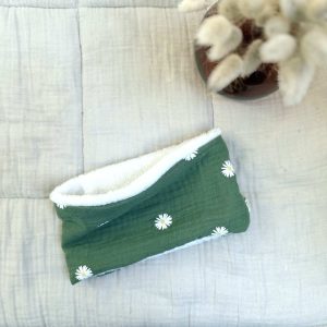 Tour de cou, double gaze marguerite fond kaki