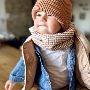 Tour de cou, coton petit vichy camel