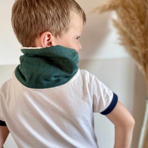 Tour de cou, double gaze vert sapin détail carreau