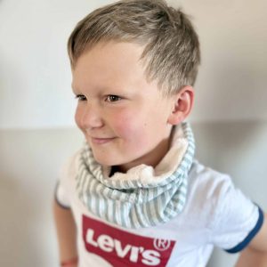 Tour de cou, double gaze rayée vert de gris