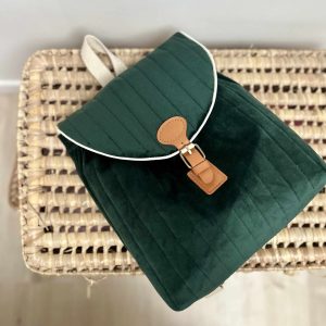Sac à dos, velours matelassé vert
