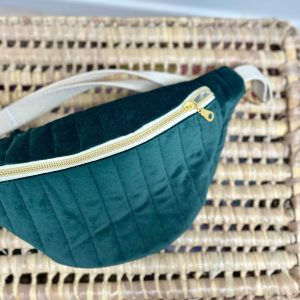 Sac banane, velours matelassé vert