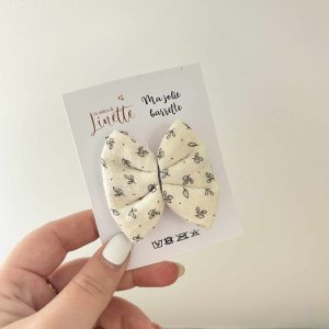 Barrette, double gaze fleuri vintage fond écru