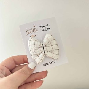 Barrette, double gaze quadrillage camel