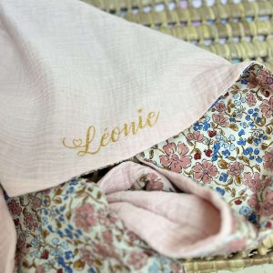 Chèche, Double gaze rose et coton coccinnelle fleurie
