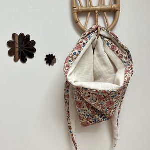 Chèche, Double gaze écru et coton coccinnelle fleurie