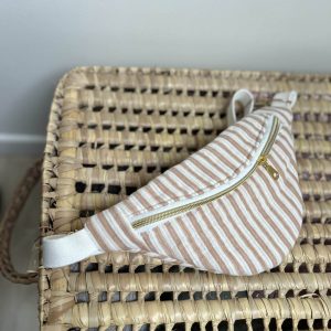 Sac banane, double gaze matelassée rayée caramel