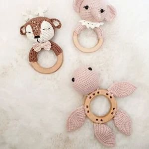 Coffret Naissance 3 Hochets Rose Poudre