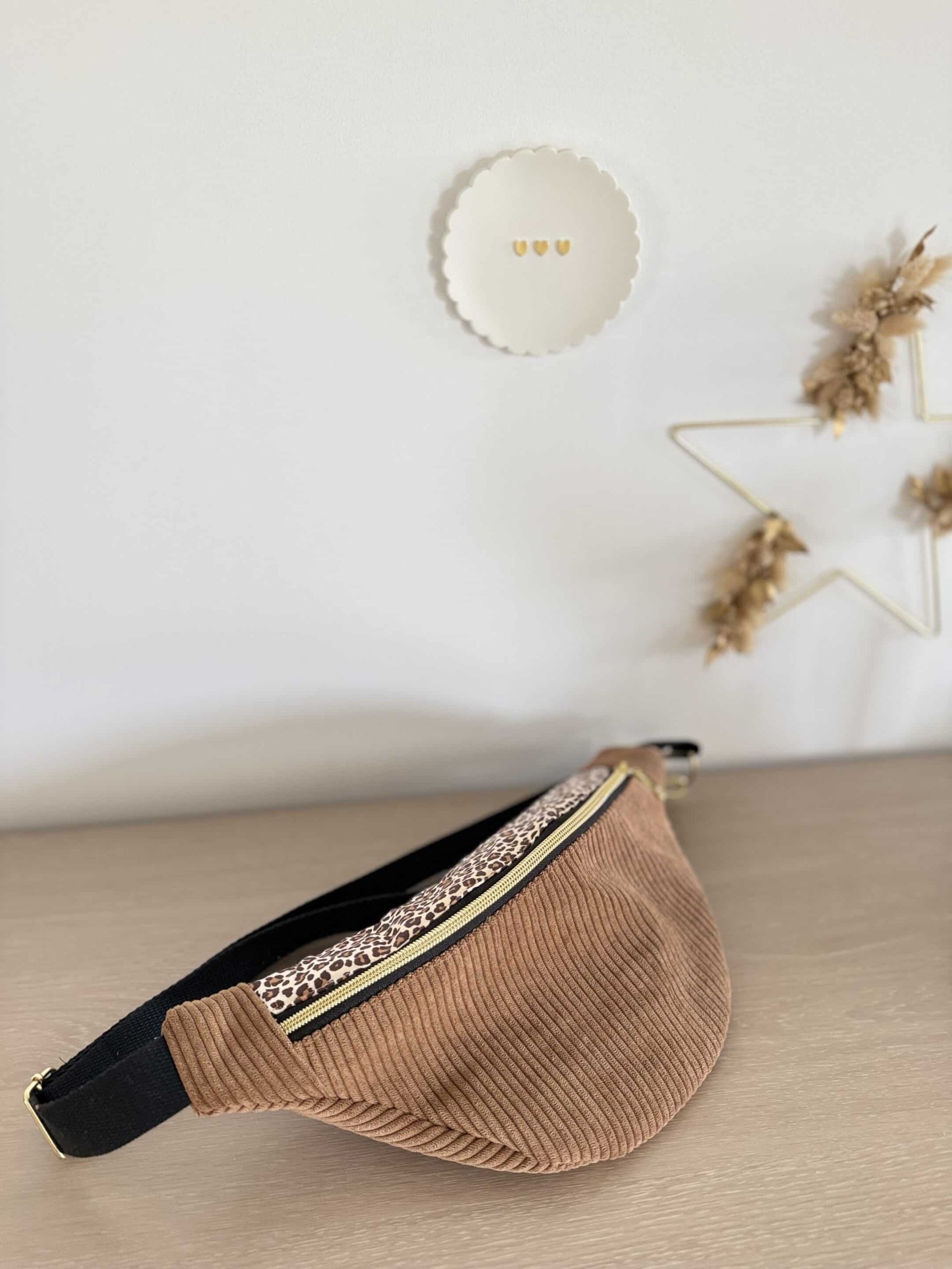 Sac banane, velours côtelé camel et coton motifs léopards – Image 6