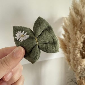 Barrette, double gaze marguerites kaki