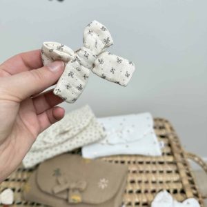 Barrette noeud, fleuri vintage fond écru