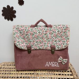 Cartable, velours côtelé vieux rose et rifle paper rosa fabrics
