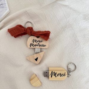 Porte clés coeur USB,  noeud terracota