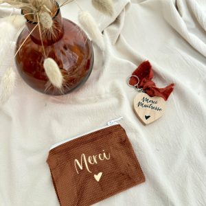 Porte monnaie / porte carte, velours ras camel