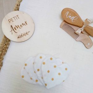 Lingettes lavables coeurs, Pois dorés x7