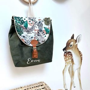 Sac à dos, velours ras kaki et jungle