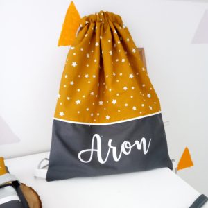 Sac pochon, étoilé moutarde anthracite