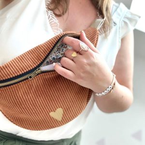 Sac banane, velours écureuil, liberty phoebe rouille et sangle camel