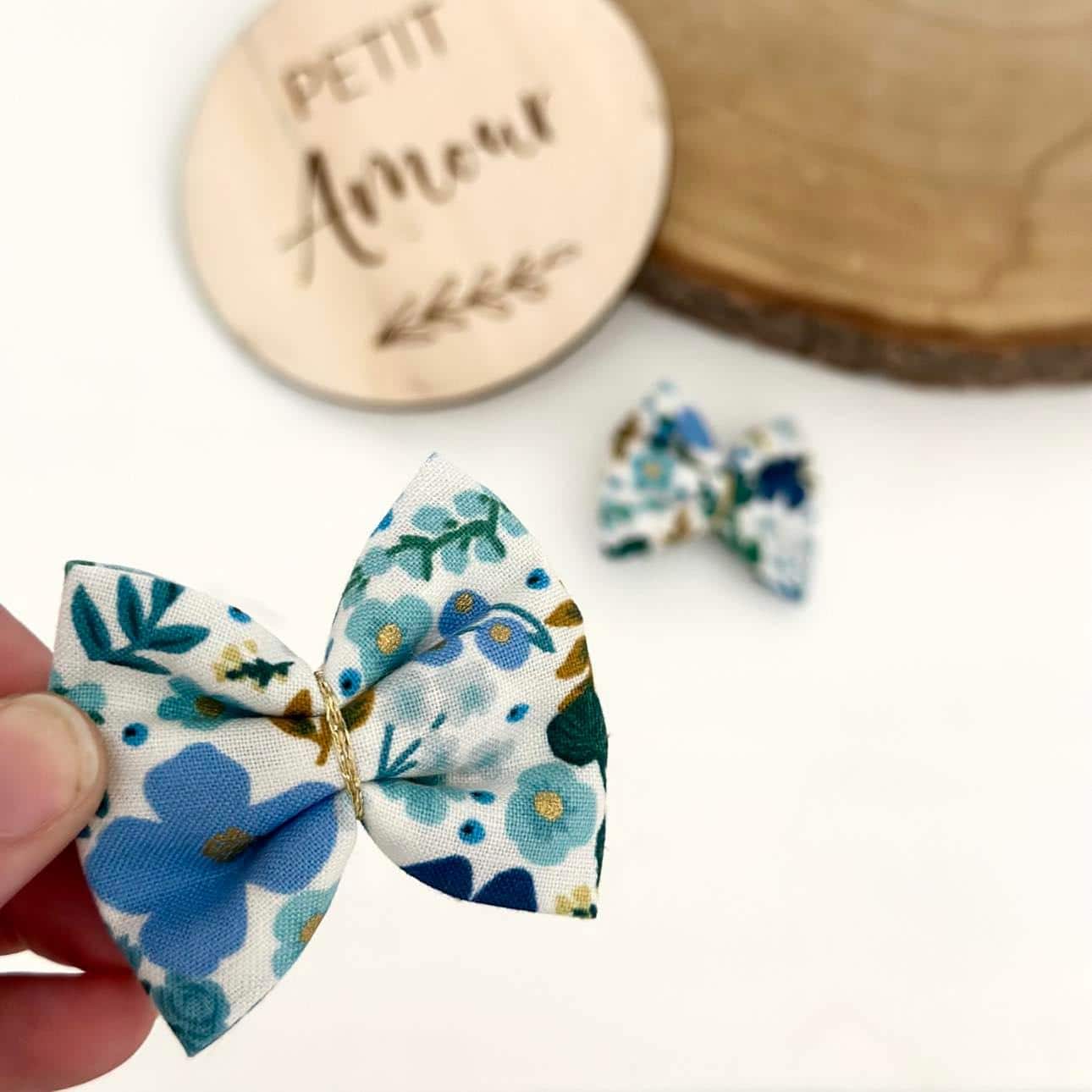 Barrette, Fleuri bleu et doré