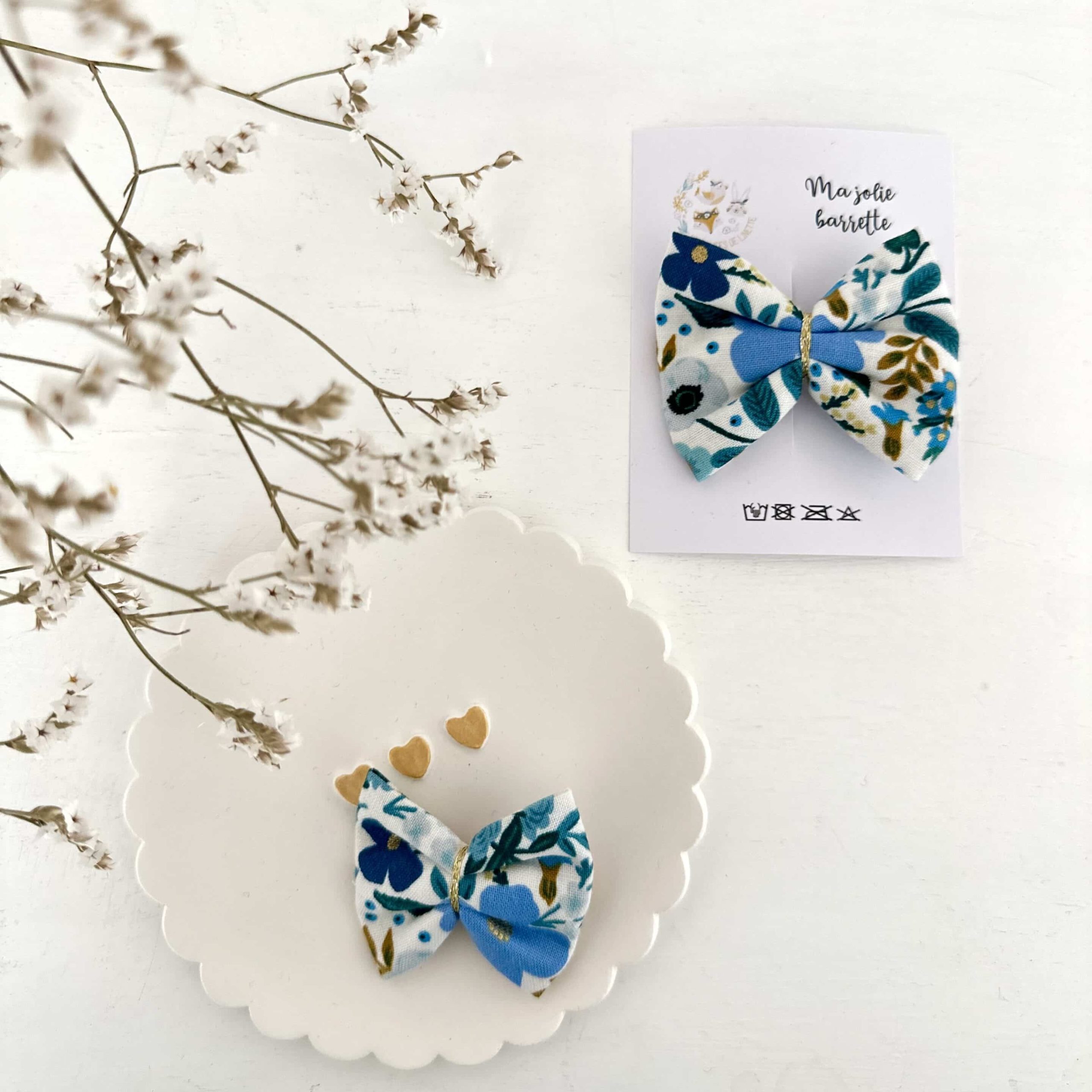 Barrette, Fleuri bleu et doré – Image 3