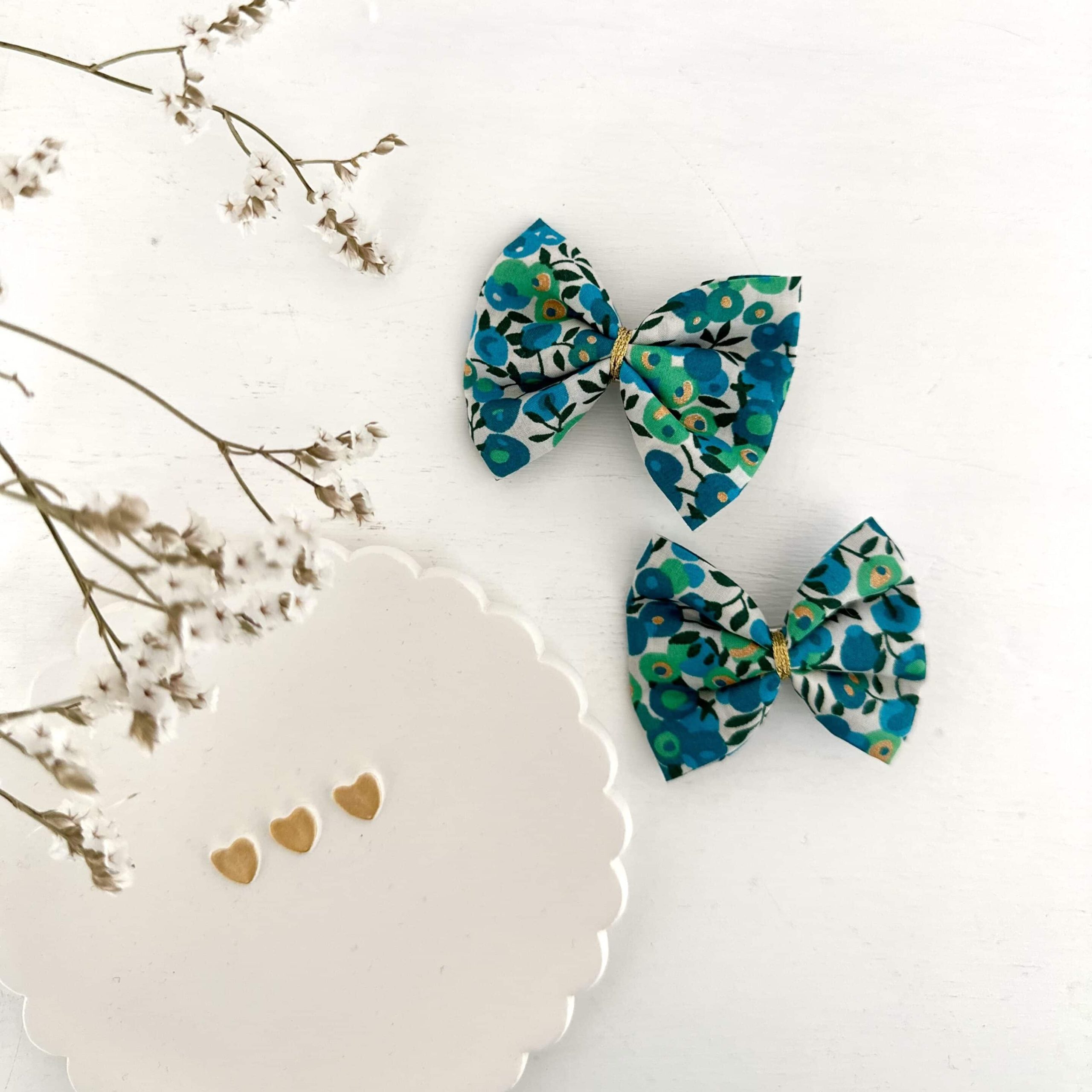 Barrette, liberty wiltshire vert et bleu