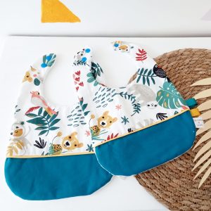 Bavoir, papaya uni bleu