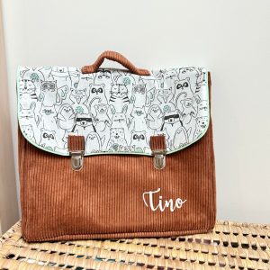 Cartable, velours côtelé écureuil et coton bande d’animaux