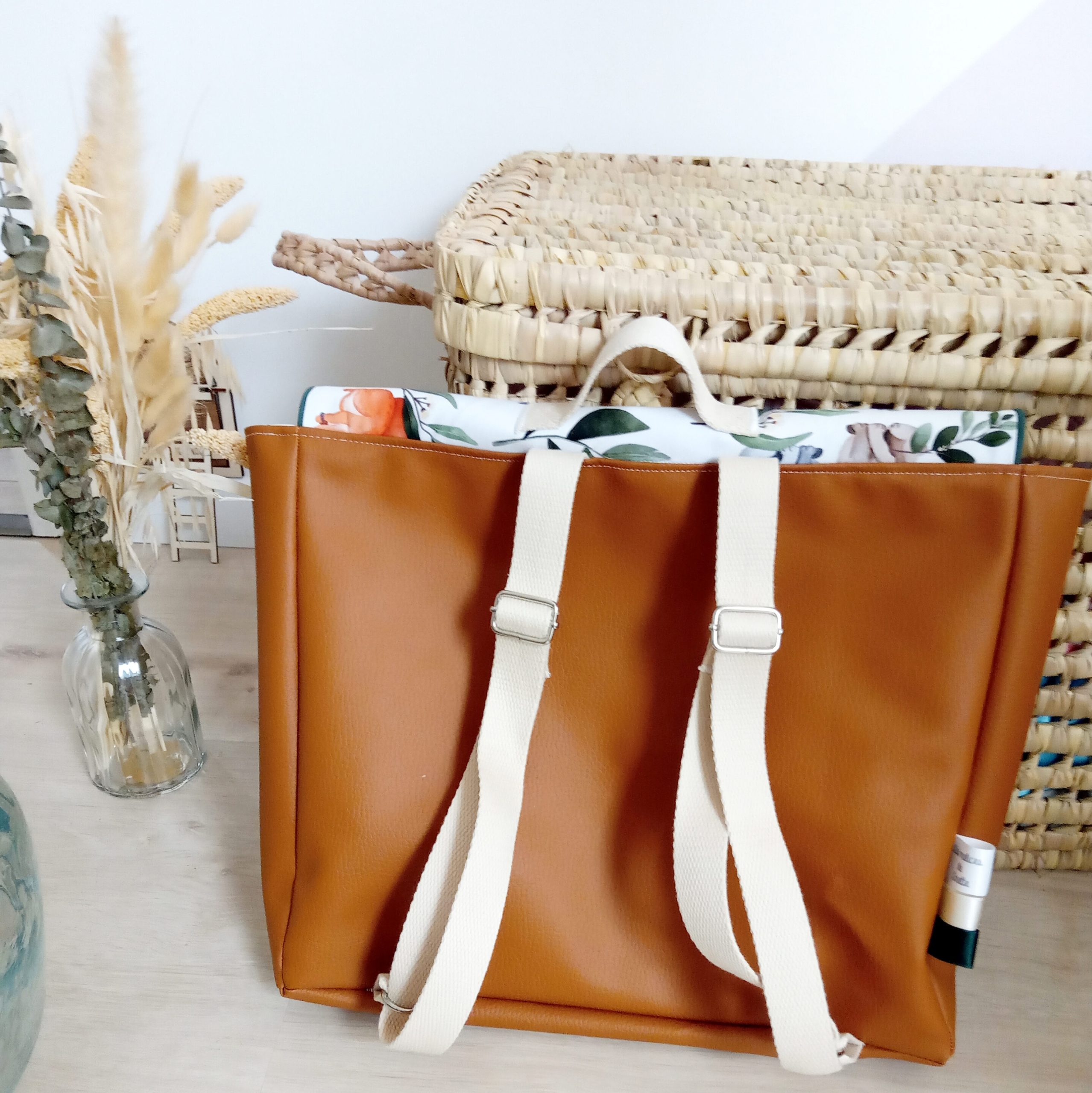 Cartable, simili camel et feuilles de chevreuil – Image 2