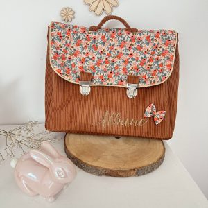 Cartable, velours côtelé écureuil et coton manon