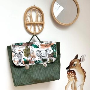 Cartable, velours côtelé kaki et jungle