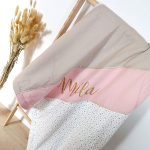 Couverture, étoiles dorées, uni ficelle et vieux rose