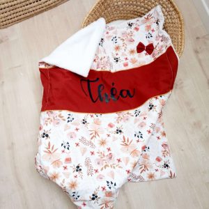 Couverture, fleuri camel et rose et uni terracota