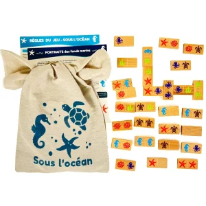 Sous l’océan, jeu de dominos en bois sur les fonds marins