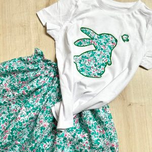 Ensemble Jupette et tee shirt lapin, Liberty wiltshire emeraude