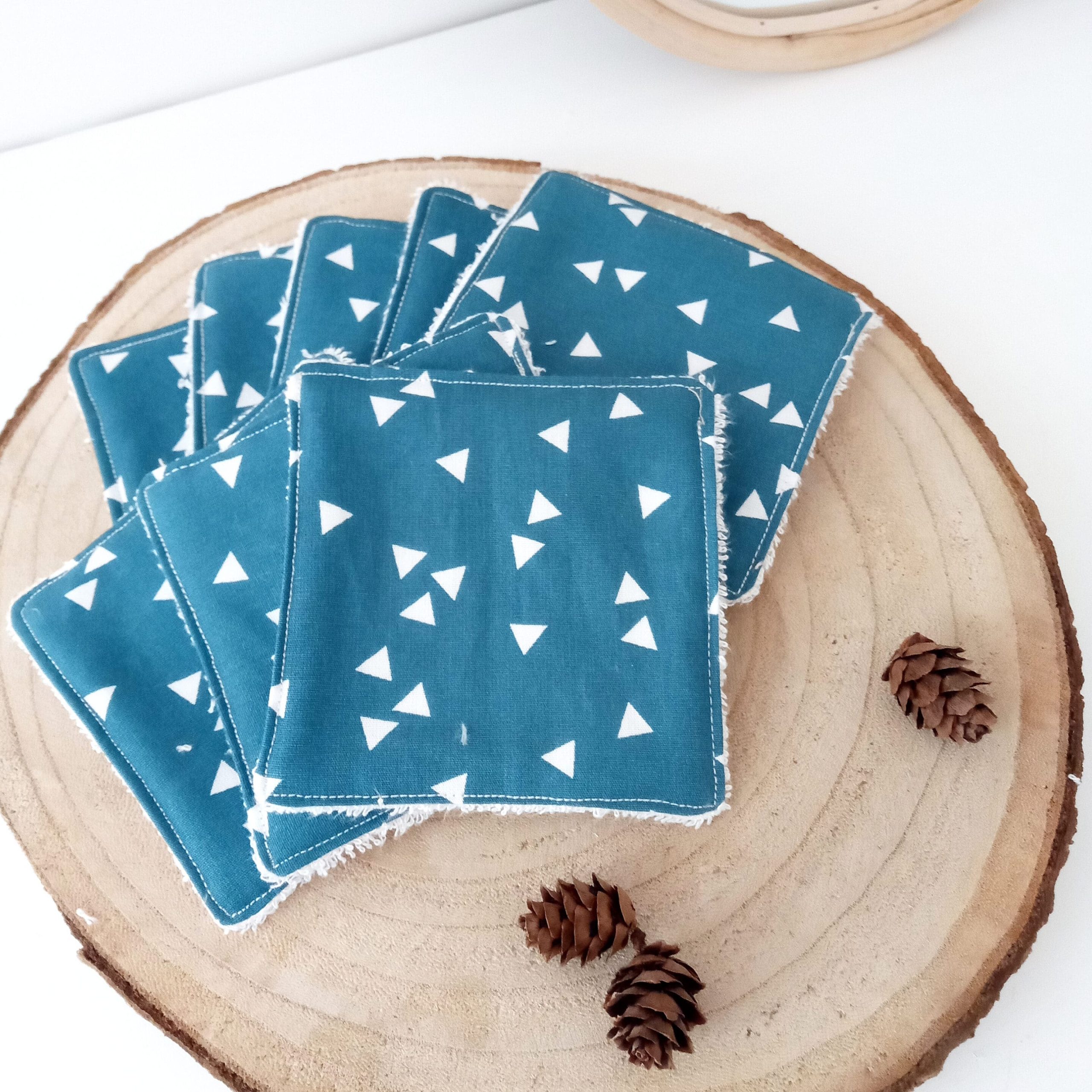 Lingettes lavables, triangles fond canard