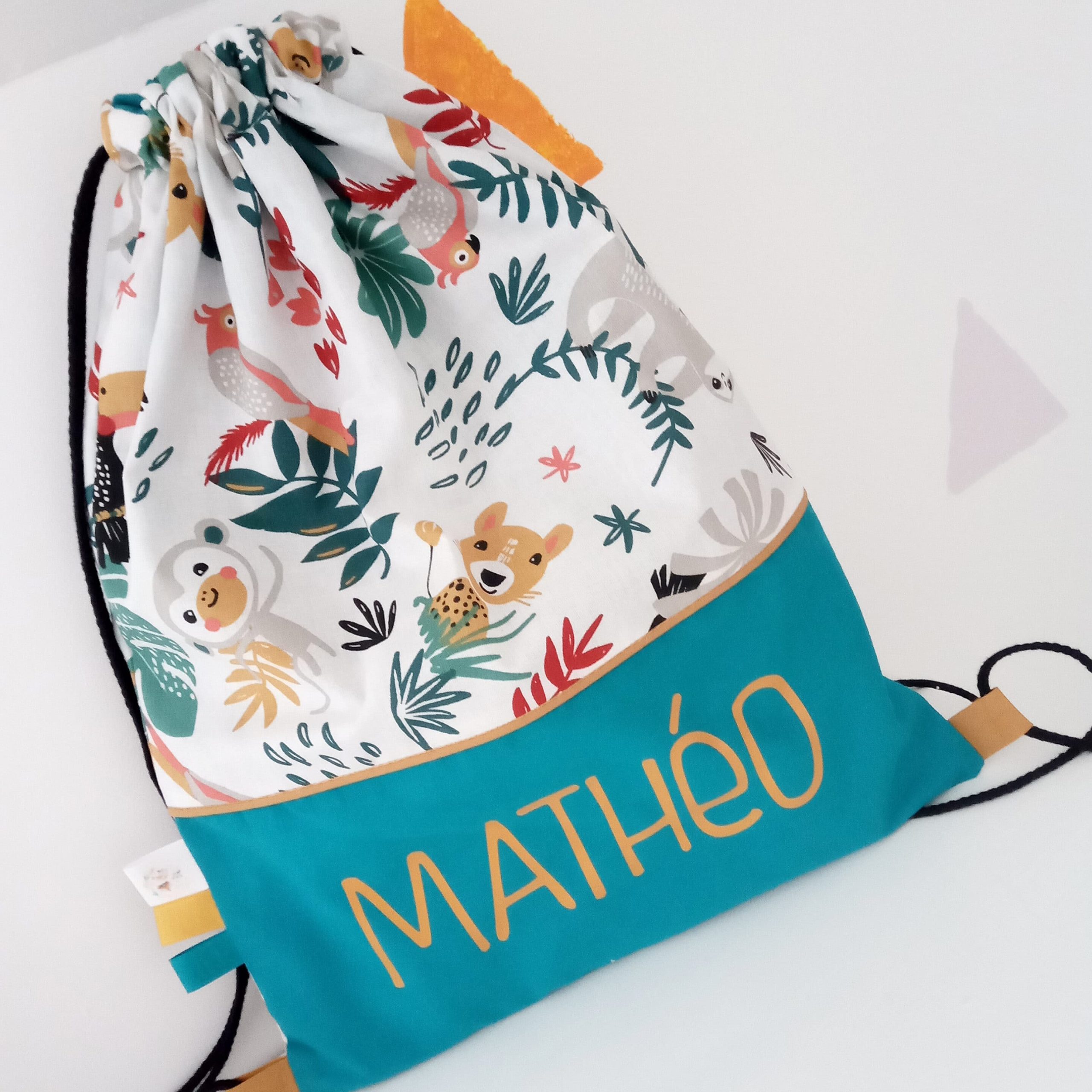 Sac pochon, papaya et uni bleu – Image 4