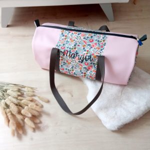 Sac polochon, simili rose et liberty betsy porcelaine