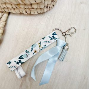 Porte clés, fleuri bleu et rose