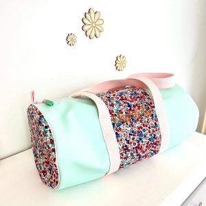 Sac polochon, simili menthe et liberty wiltshire rouge violet