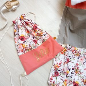 Sac pochon, fleurs d’automne et corail