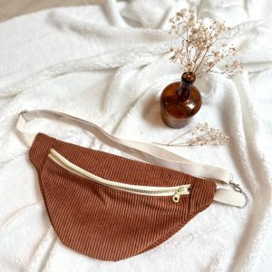 Sac banane, velours écureuil, liberty poppy forest, sangle et fermeture crème
