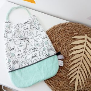 Serviette élastiquée, bande d&rsquo;animaux et uni menthe