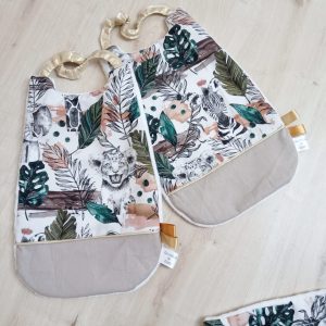 Serviette élastiquée, jungle et uni ficelle